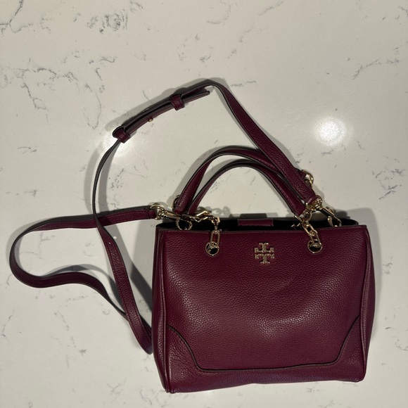 Tory Burch mini top handle with crossbody strap - in burgundy - Picture 3 of 10